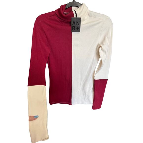 Alp N Rock NWT Remi Turtleneck Shirt Colorblock Ribbed Red Cream Size Small - Picture 2 of 11